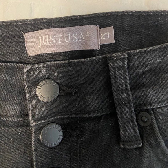 Just USA Distressed Black Denim Jean Shorts Button Up - 27 - Picture 4 of 7